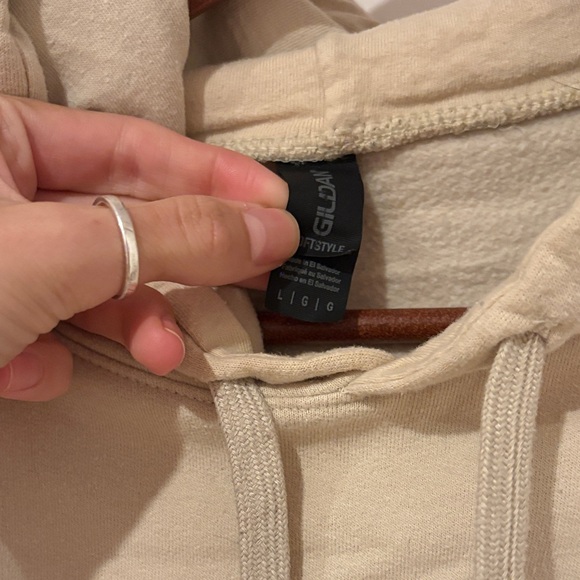 Gildan Cream Hoodie with Purple Print - Picture 7 of 7